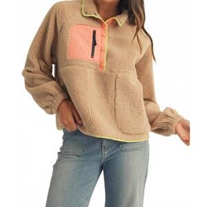NEW LOVLOV daily colorblock button pullover in desert sand